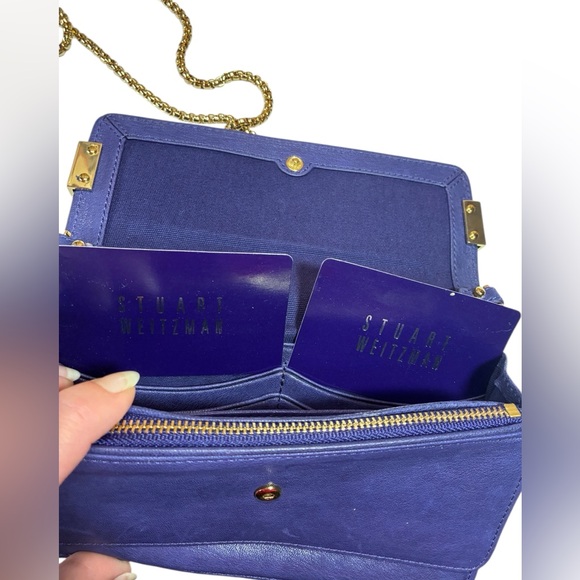 Stuart Weitzman Purple Leather Purse, Chain Wallet, Magnetic Button Closure, EUC - Picture 10 of 15
